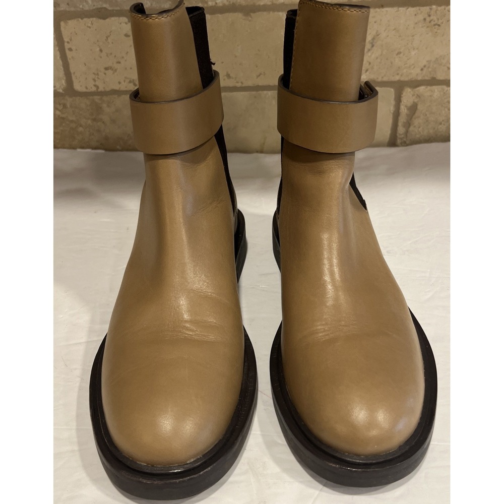 TORY BURCH Double T Chelsea Flat Leather Bootie Tan Women's Size 6.5 - Picture 4 of 9